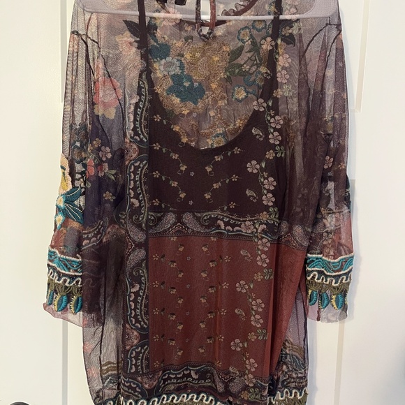 Johnny Was Women Renley Mesh Embroidered Blouse Large Sheer Floral MSRP $305 NWT - Picture 7 of 13